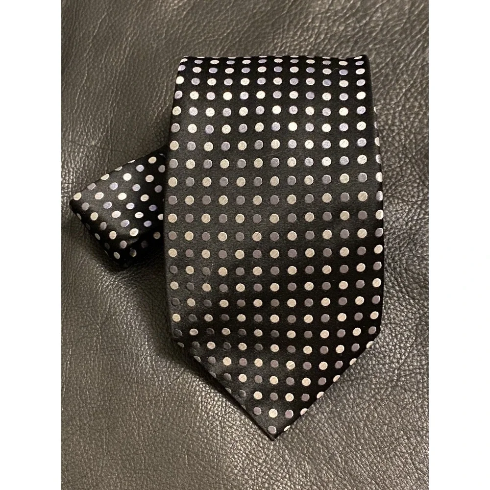 Stafford Men's Necktie Silk Black/Silver Polka dot Work /Special Event Statement
